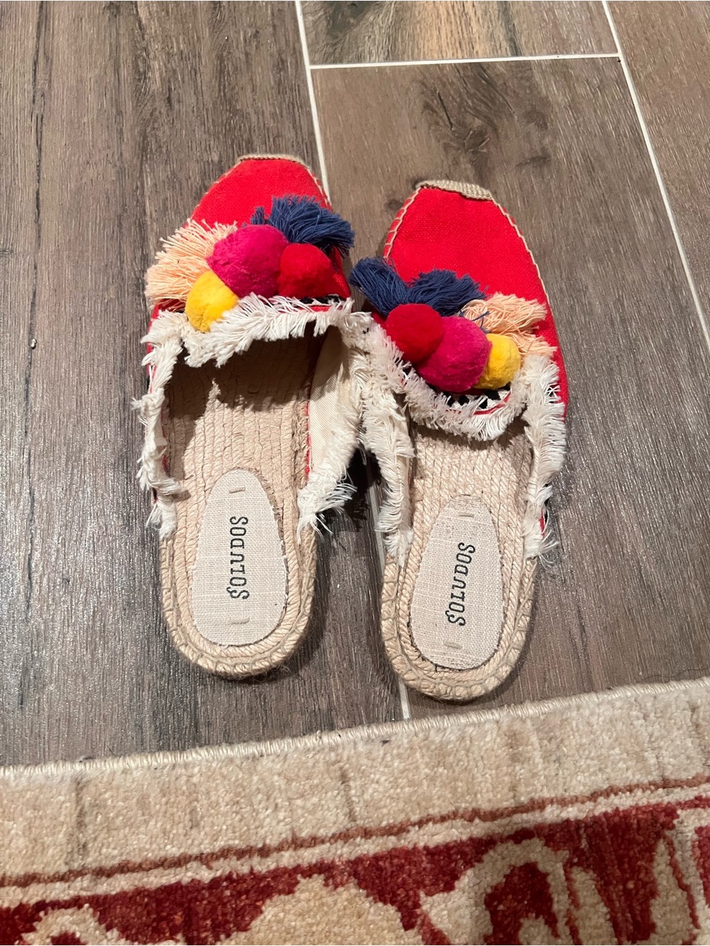 Soludos Red Espadrille Mules with Multicolor Tassels